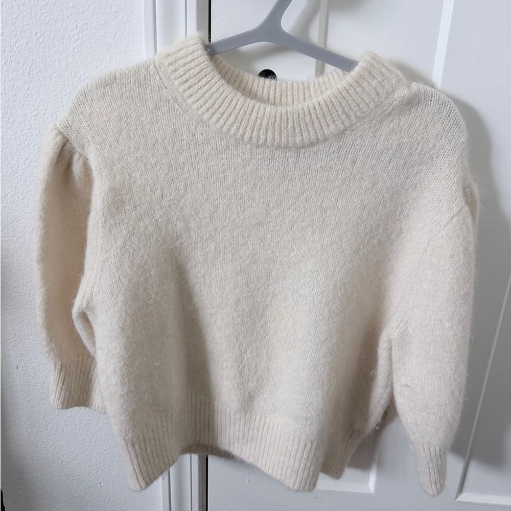 & Other Stories Cream Puff-Sleeve Crewneck Sweater